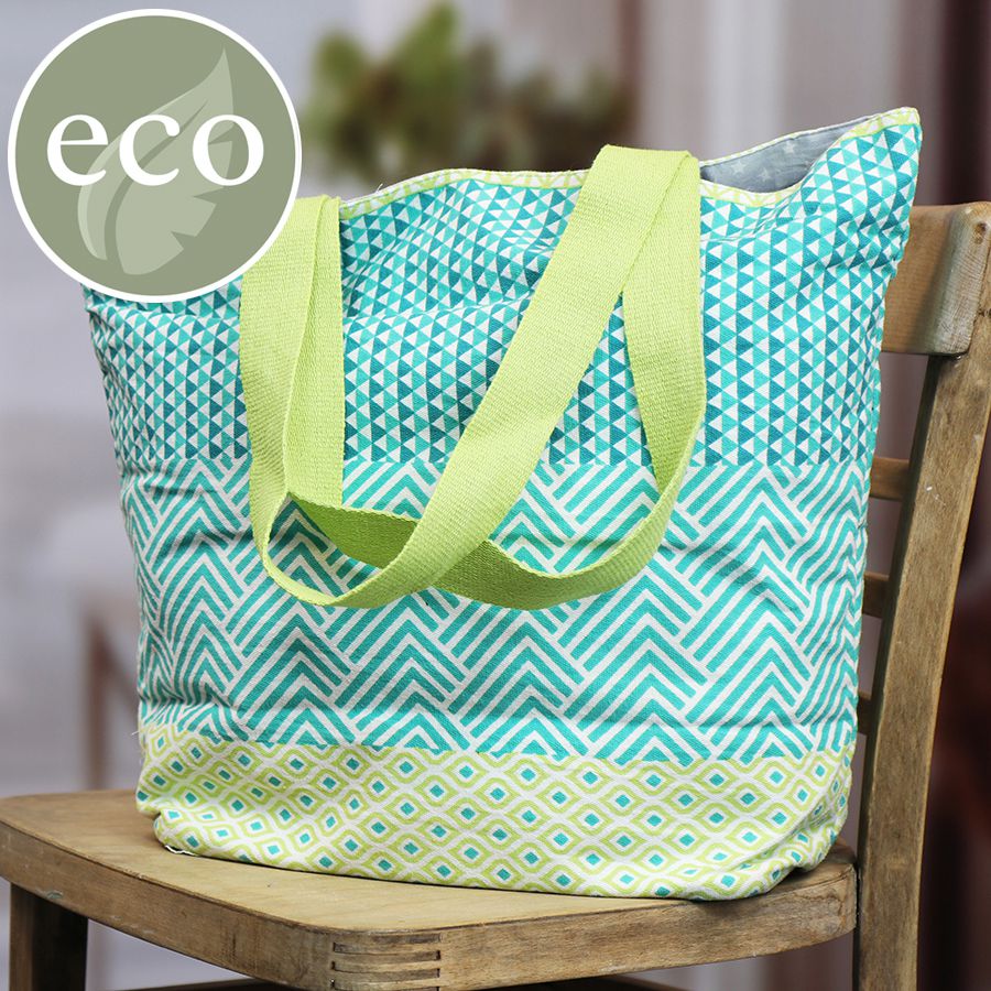 Aqua/Lime Geo Print Cotton Tote Bag