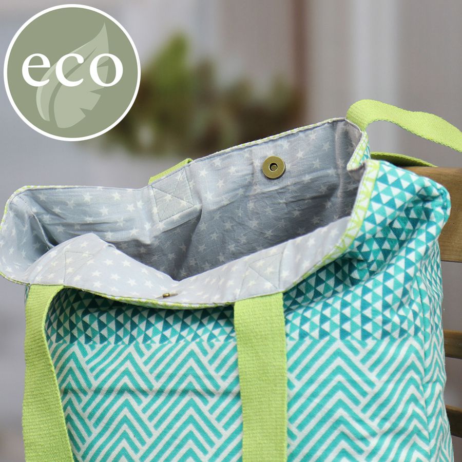 Aqua/Lime Geo Print Cotton Tote Bag